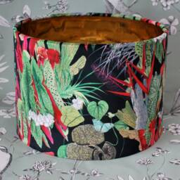 Handmade Velvet Lampshade Exotic Botanical Print, Gold Lining - thumbnail 3