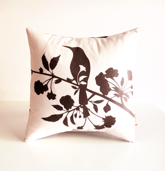 Brown Print On Off White Blooming Blossom-Mini 10.5 Inches Square Pillow - image 1