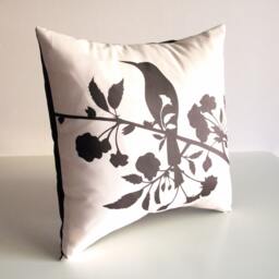 Brown Print On Off White Blooming Blossom-Mini 10.5 Inches Square Pillow - thumbnail 3