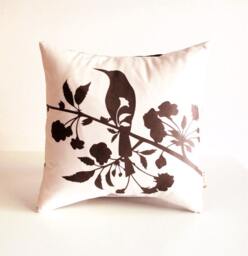 Brown Print On Off White Blooming Blossom-Mini 10.5 Inches Square Pillow - thumbnail 1