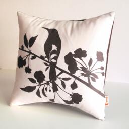 Brown Print On Off White Blooming Blossom-Mini 10.5 Inches Square Pillow - thumbnail 2