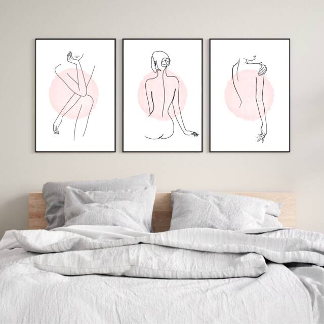 Woman Line Art Print, Set Of 3 Prints, Minimalist Decor, Bedroom Wall Home Decor Modern Art, Pink Prints - image 1