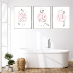 Woman Line Art Print, Set Of 3 Prints, Minimalist Decor, Bedroom Wall Home Decor Modern Art, Pink Prints - thumbnail 2