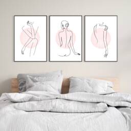 Woman Line Art Print, Set Of 3 Prints, Minimalist Decor, Bedroom Wall Home Decor Modern Art, Pink Prints - thumbnail 1