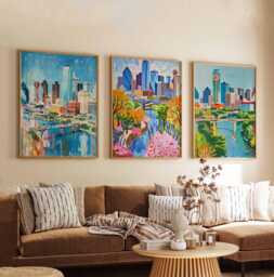 Set Of 3 Dallas Texas Posters, Travel Posters Set, Prints, Wall Art, City Decor, Skyline Print - thumbnail 1
