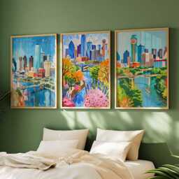Set Of 3 Dallas Texas Posters, Travel Posters Set, Prints, Wall Art, City Decor, Skyline Print - thumbnail 3