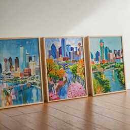 Set Of 3 Dallas Texas Posters, Travel Posters Set, Prints, Wall Art, City Decor, Skyline Print - thumbnail 2