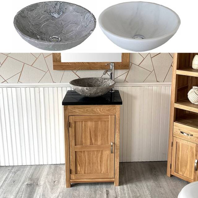 Cloakroom Bathroom Vanity Oak Unit Cabinet Black Quartz Marble Stone Wash Basin 308Bqsbc - image 1