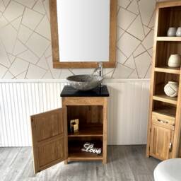 Cloakroom Bathroom Vanity Oak Unit Cabinet Black Quartz Marble Stone Wash Basin 308Bqsbc - thumbnail 2