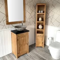 Cloakroom Bathroom Vanity Oak Unit Cabinet Black Quartz Marble Stone Wash Basin 308Bqsbc - thumbnail 3