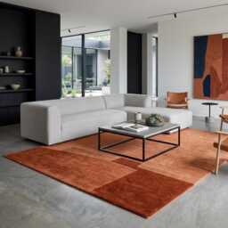 Terracotta Modern Hand Tufted Wool Rug - Geometric Abstract Design - thumbnail 2
