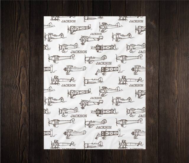 Personalized Baby Blanket Gift Airplane Shower Newborn Watch Me Grow Boy Custom Monogram - image 1