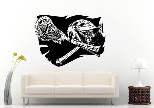 Lacrosse Sports Game Athlete Helmet With Skull Head Inside Wall Decal Vinyl Sticker Mural Room Decor L802 - image 1