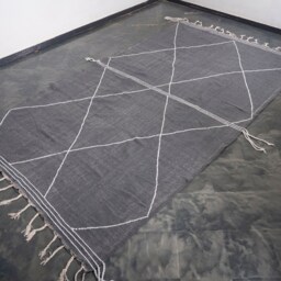 Handmade Moroccan Zanafi Kilim Rug Grey Cotton Berber Carpet - 7x10 Ft - thumbnail 2