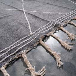 Handmade Moroccan Zanafi Kilim Rug Grey Cotton Berber Carpet - 7x10 Ft - thumbnail 4