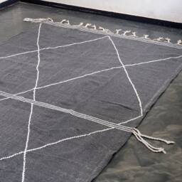 Handmade Moroccan Zanafi Kilim Rug Grey Cotton Berber Carpet - 7x10 Ft - thumbnail 3