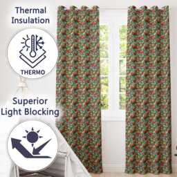 Juicy Strawberry Vine Blue Background Seamless Pattern Readymade Eyelet Ring Top Thermal 100% Blackout Curtains - thumbnail 3