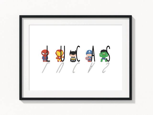 Superhero Bedroom Print, Name Personalised Boys Girls Print - image 1