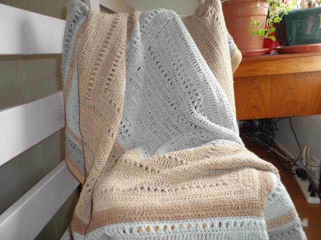 Sofa Cover Woollen Blanket in Shades Of Beige With Unique Crochet Stitching - image 1