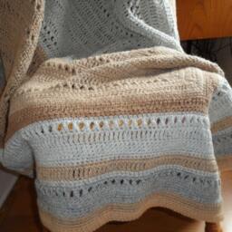 Sofa Cover Woollen Blanket in Shades Of Beige With Unique Crochet Stitching - thumbnail 2