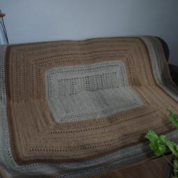 Sofa Cover Woollen Blanket in Shades Of Beige With Unique Crochet Stitching - thumbnail 3