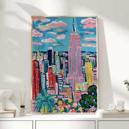 New York City Wall Art Print, Nyc Skyline Artwork, Colourful Painting, Manhattan Art, Modern Urban Decor - thumbnail 1