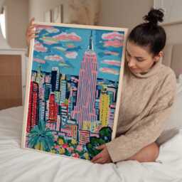 New York City Wall Art Print, Nyc Skyline Artwork, Colourful Painting, Manhattan Art, Modern Urban Decor - thumbnail 3