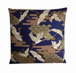 Oriental Crane Cushion Bird Pillow Cover With Metallic Gold Highlights 18x18, Two Colours Available - thumbnail 1