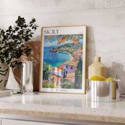 Sicily Travel Poster Italian Coastal Art Print - thumbnail 2