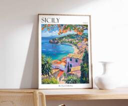 Sicily Travel Poster Italian Coastal Art Print - thumbnail 1
