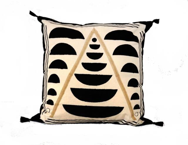 Double Sided Waxing Moon Organic Cushion Cover With Tassles - Off White - image 1