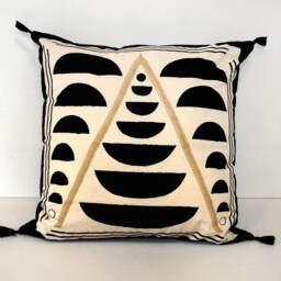 Double Sided Waxing Moon Organic Cushion Cover With Tassles - Off White - thumbnail 2