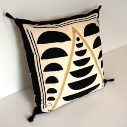 Double Sided Waxing Moon Organic Cushion Cover With Tassles - Off White - thumbnail 3