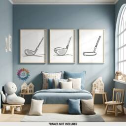 Minimalist Golf Prints - Set Of 3 Golfing Posters - Gift For Lover Golfer Wall Art Decor Club Line Drawing Artwork - thumbnail 1