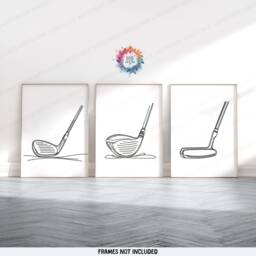 Minimalist Golf Prints - Set Of 3 Golfing Posters - Gift For Lover Golfer Wall Art Decor Club Line Drawing Artwork - thumbnail 2