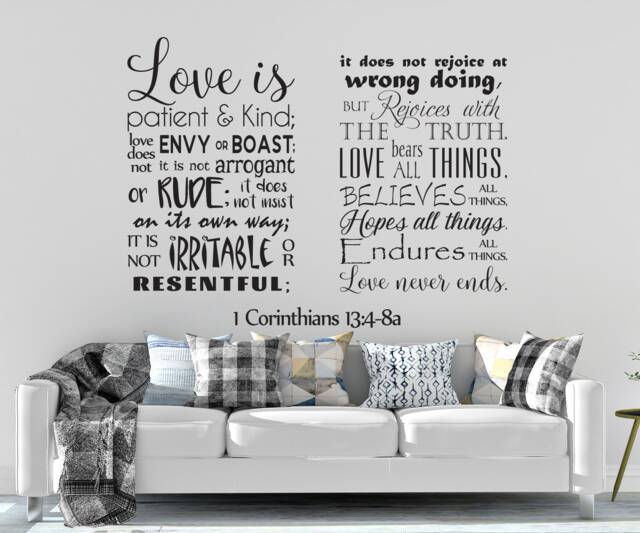 "Vinyl Wall Decal - 1 Corinthians 134-8 ""Love Is Patient... Believes All Things, Hopes Endures Things. Love Never Ends." - image 1