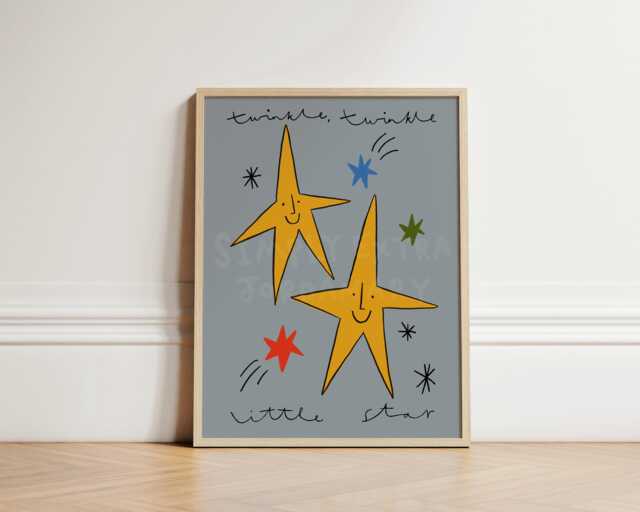 Twinkle Little Star Print, Nursery Illustration Wall Art, Hand Drawn Kids Toddler Prints Unframed - image 1