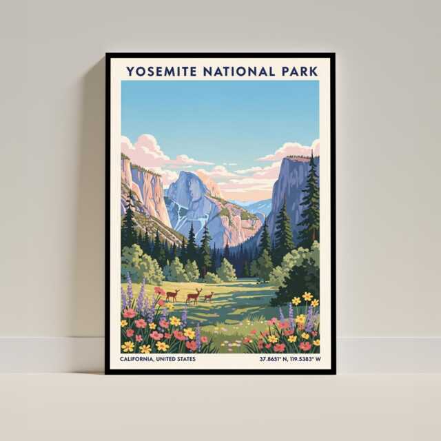 Yosemite National Park, California Travel Poster - Usa American Nature Art Print - image 1