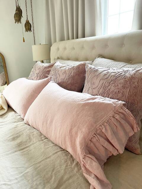 Linen Ruffled Pillow Shams, Pink Pillowcase, Custom Pillowcases, Decorative Cover - Mothers Day Gift For Her - image 1