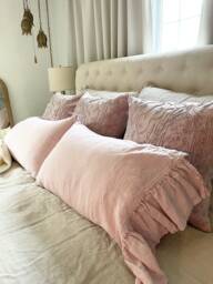Linen Ruffled Pillow Shams, Pink Pillowcase, Custom Pillowcases, Decorative Cover - Mothers Day Gift For Her - thumbnail 1