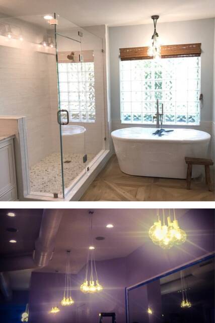 Bathtub Bubble Chandelier 5 Led Light Hanging Pendants Ceiling Fixture - Modern Bathroom Lighting Glass Globes Grape Cluster - image 1