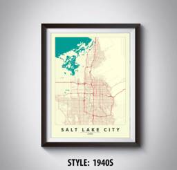 Salt Lake City Map Art Print Utah Travel Poster, Office Wall Decor - thumbnail 1