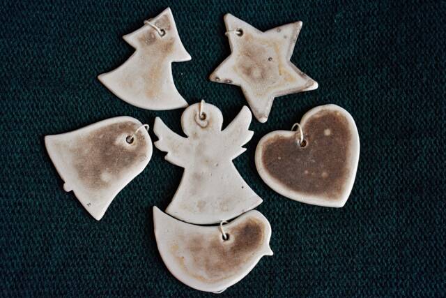 Obvara Ceramic Christmas Ornaments Unique Rustic Tree Decorations - 6 Pieces - image 1
