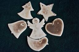 Obvara Ceramic Christmas Ornaments Unique Rustic Tree Decorations - 6 Pieces