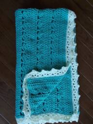 Crochet Baby Blanke, Teal & Antique White, Custom Blanket, Shell Blanket
