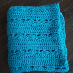 Crochet Baby Blanke, Teal & Antique White, Custom Blanket, Shell Blanket - thumbnail 4