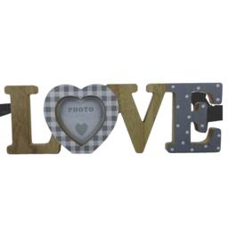 Love Photo Frame Freestanding Cut Out Letters Block Picture Grey White With Polka Dot Gingham Design Perfect For Valentines 3x3 - thumbnail 3