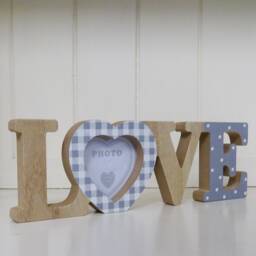 Love Photo Frame Freestanding Cut Out Letters Block Picture Grey White With Polka Dot Gingham Design Perfect For Valentines 3x3 - thumbnail 2