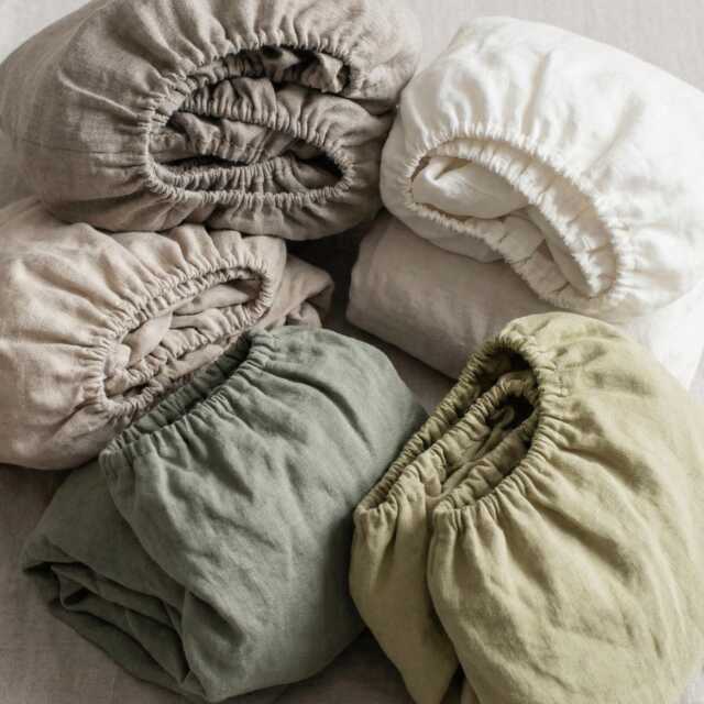 Linen Fitted Sheet, Natural Bedding, Deep Pocket Bed Sheets Queen, King, Full, Double - image 1