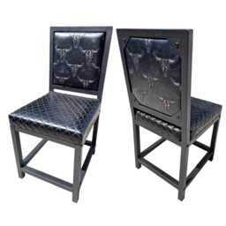 Western Style Genuine Leather Dining Chair With Diamond Stitched Seat - Fpdc - thumbnail 4